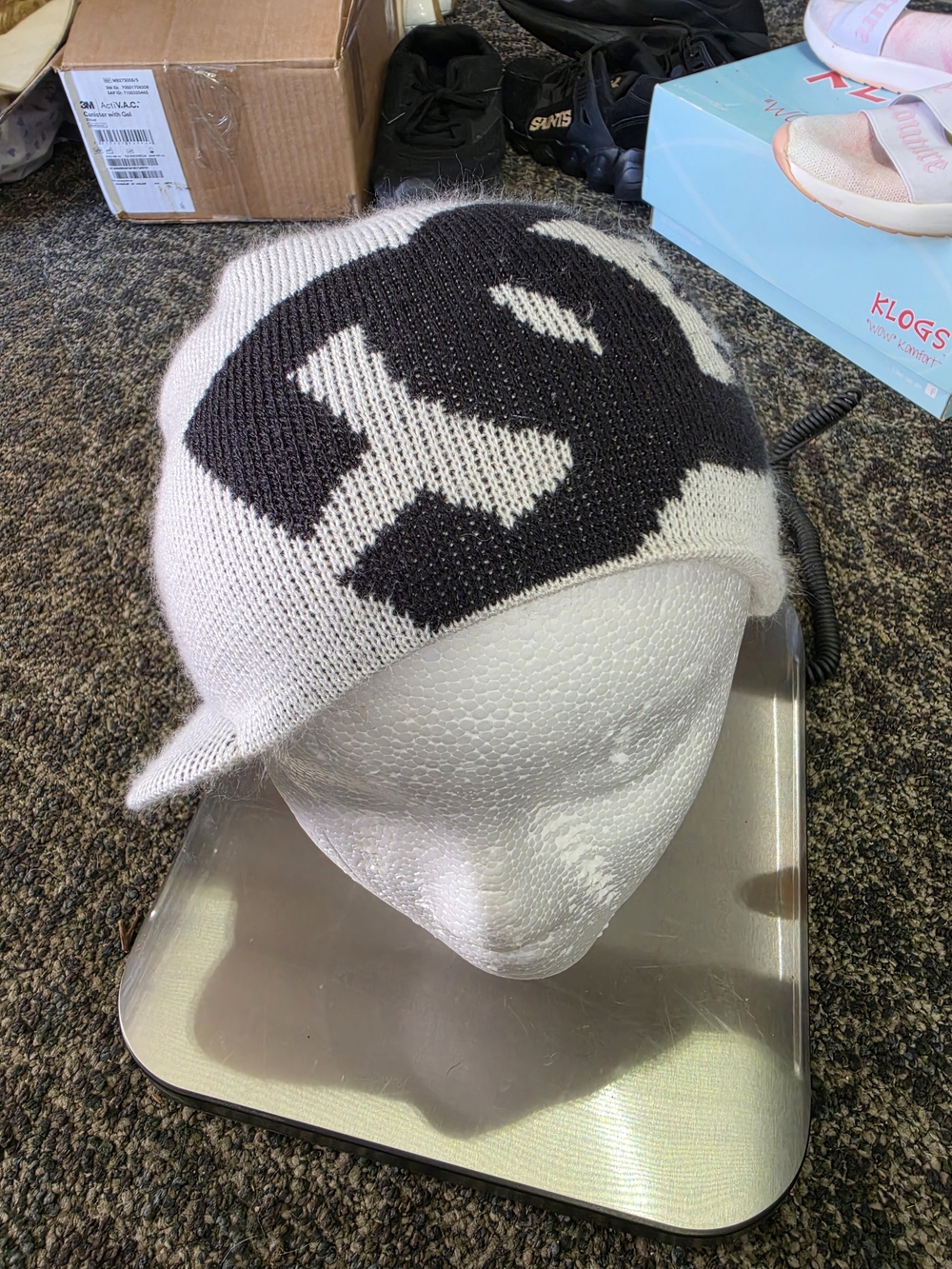 Kids Knit Beanie Hat with Black Graphic - Brand: (Unbranded)